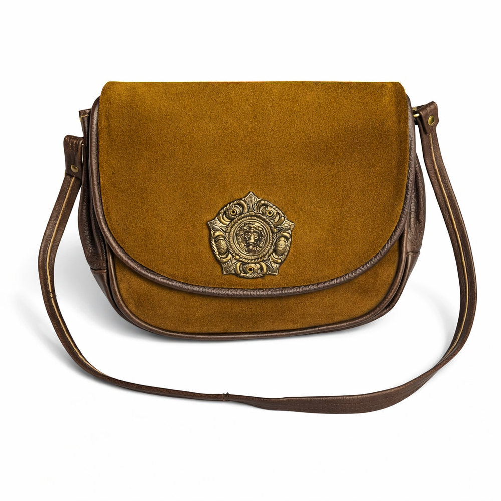RARE VTG Coronado Leather Suede Luxury Messenger Bag Lion Head Crest 70s Boho